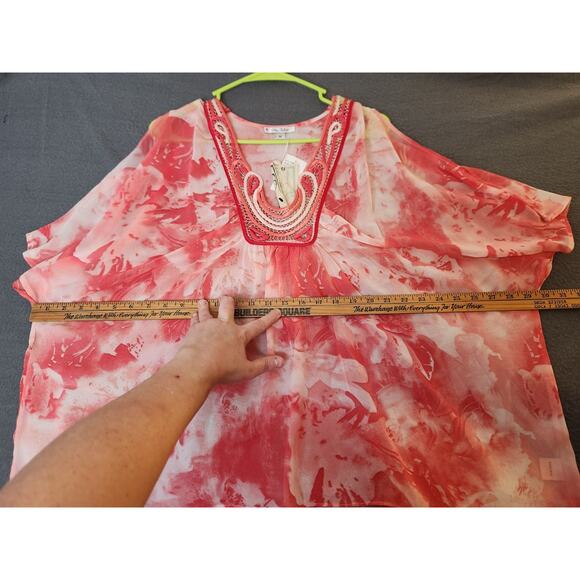 Blue Velvet Pink Floral Sheer Kimono Shawl Poncho Sz M Beaded Sheer topper NWT - Picture 4 of 9